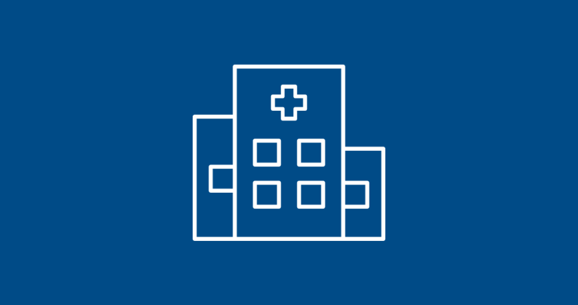 Sairaala ikoni sinisellä taustalla