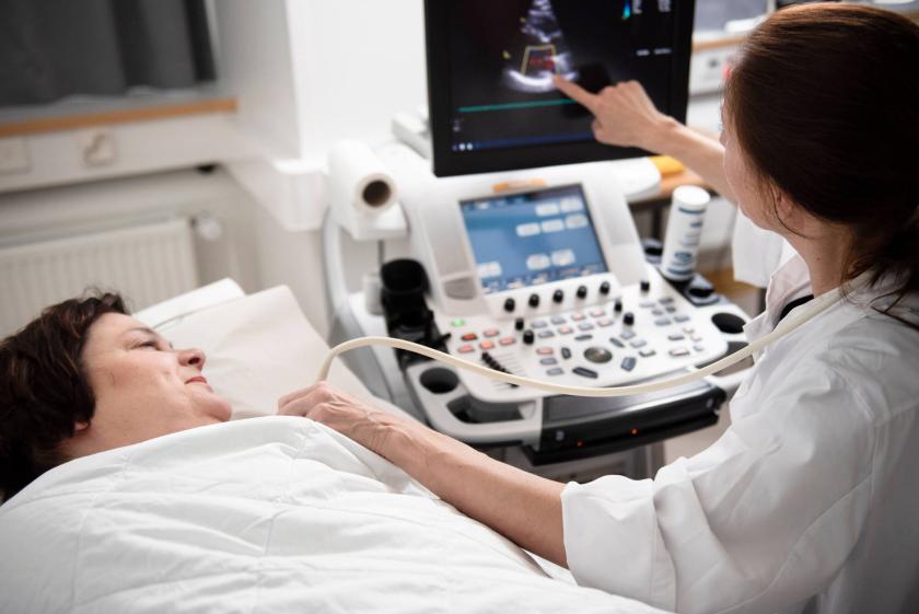 Lääkäri tekee ultraäänitutkimusta potilaalle.