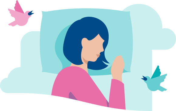 Piirroskuva nukkuvasta ihmisestä. Kuvituskuva.