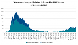 Koronaviruspotilaiden määrä maalis-marraskuu 2020