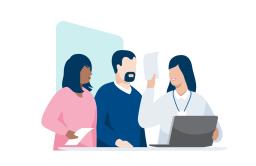 Kuvituskuva kolme henkilöä keskustelee