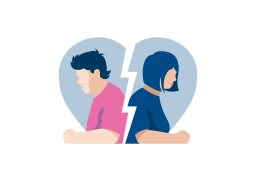 mies ja nainen piirroshahmoina selät vastatusten